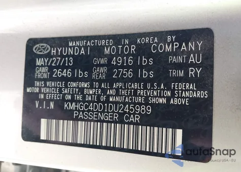 2013 Hyundai Genesis 3.8 z USA, uszkodzony, nr VIN KMHGC4DD1DU245989